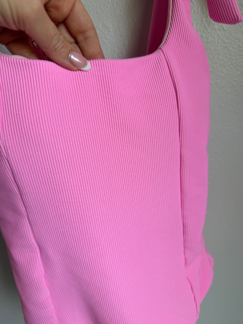 Beach Riot Pink Ribbed Tie Shoulder One Piece Swimsuit XS - Picture 6 of 9